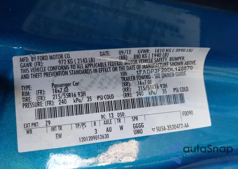 2013 Ford Focus Se z USA, uszkodzony, nr VIN 1FADP3F29DL128870